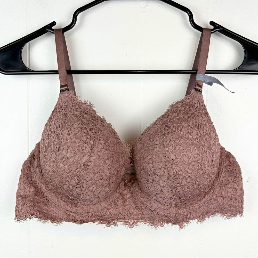 Aerie Plunge Bra Lace Push Up 38B Light Brown Floral Padded Sexy Underwire NEW